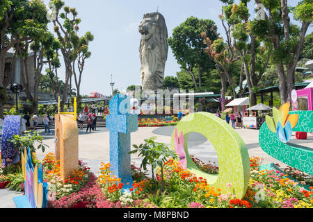 Plaza Merlion, l'île de Sentosa, Région du Centre de l'île de Pulau Ujong (Singapour), Singapour Banque D'Images