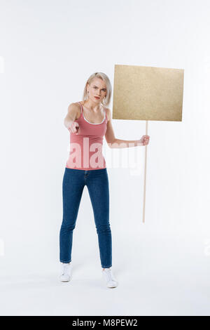 Agréable Nice woman standing against white background Banque D'Images