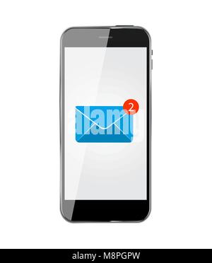 Téléphone mobile avec réaliste icône e-mail. Vector Illustration Illustration de Vecteur