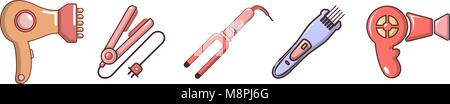 Outils de cheveux style cartoon, Icon Set Illustration de Vecteur