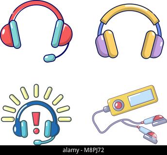 Casque icon set, cartoon style Illustration de Vecteur