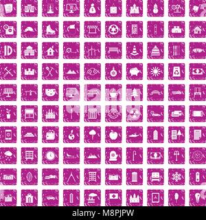 100 villa icons set rose grunge Illustration de Vecteur