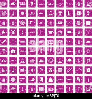 100 crimes de guerre icons set rose grunge Illustration de Vecteur