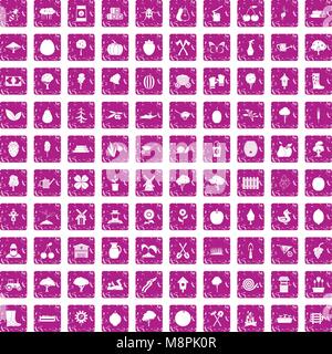 100 l'agriculture icons set rose grunge Illustration de Vecteur