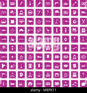 Travail 100 icons set rose grunge Illustration de Vecteur