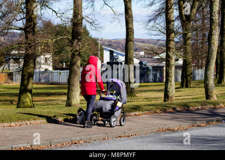 Tayside, Dundee, Ecosse, Royaume-Uni. 19 mars, 2018. Météo France : Dog Walkers dehors avec leurs animaux de compagnie autour du village Ardler profitant du soleil doux jour de printemps dans le centre-ville de Dundee, Royaume-Uni. Credit : Dundee Photographics / Alamy Live News Banque D'Images