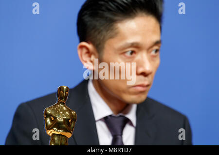 Maquilleur japonais Kazuhiro Tsuji assiste à une conférence de presse pour l'heure la plus sombre du film le 20 mars 2018, Tokyo, Japon. Tsuji a remporté le prix du meilleur maquillage et coiffure à la 90e cérémonie des Oscars pour son travail sur l'heure la plus sombre. Le film sortira au Japon le 30 mars. Credit : Rodrigo Reyes Marin/AFLO/Alamy Live News Banque D'Images