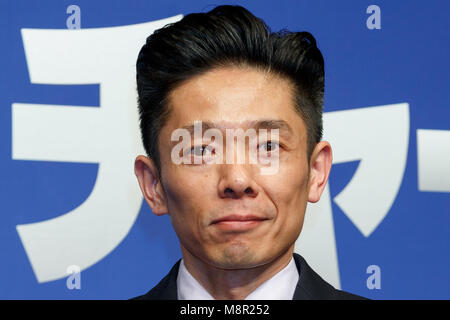 Maquilleur japonais Kazuhiro Tsuji assiste à une conférence de presse pour l'heure la plus sombre du film le 20 mars 2018, Tokyo, Japon. Tsuji a remporté le prix du meilleur maquillage et coiffure à la 90e cérémonie des Oscars pour son travail sur l'heure la plus sombre. Le film sortira au Japon le 30 mars. Credit : Rodrigo Reyes Marin/AFLO/Alamy Live News Banque D'Images