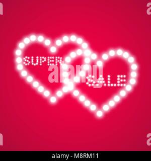 Vector illustration avec texte lumineux vente et avec des lumières deux coeurs Illustration de Vecteur