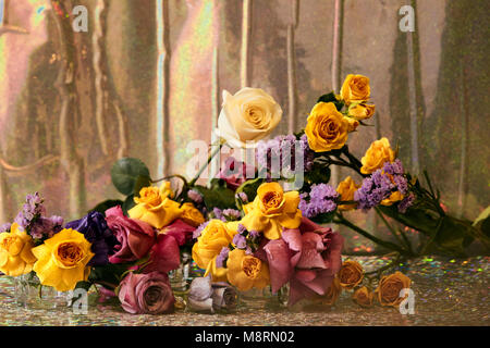 Close-up de fleurs colorées sur le tableau par wall Banque D'Images