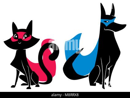 Chat et chien Super Super Silhouettes Illustration de Vecteur