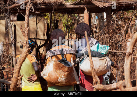 Les femmes à l'Afer clés du marché. Au marché hebdomadaire vous pouvez échanger des aliments, des animaux et des choses mais aussi d'information, de connaissances et d'anecdotes. L'Ethiopie Banque D'Images