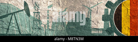 L'énergie et l'électricité icons set. Bannière d'en-tête avec drapeau Belgique Banque D'Images