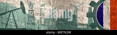 L'énergie et l'électricité icons set. Bannière d'en-tête avec drapeau France Banque D'Images