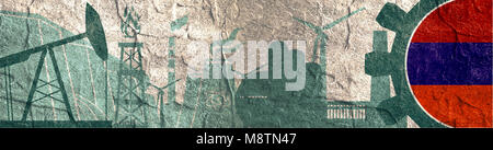 L'énergie et l'électricité icons set. Bannière d'en-tête avec le drapeau de l'Arménie Banque D'Images