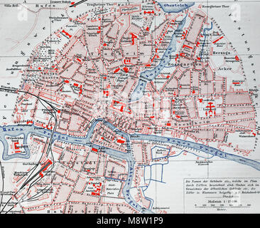 Plan de ville à partir de l'année 1892 : Koenigsberg, aujourd'hui Kaliningrad, en Russie, l'amélioration numérique reproduction d'une estampe originale de l'année 1895 Banque D'Images