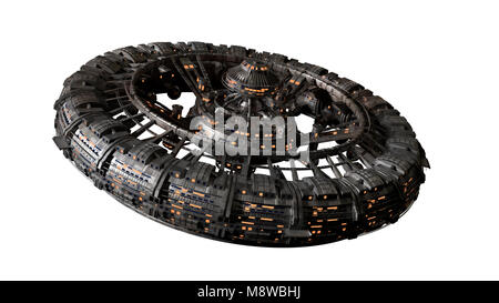 La station spatiale futuriste isolé sur fond blanc, beaucoup de détails (science-fiction 3D Rendering) Banque D'Images