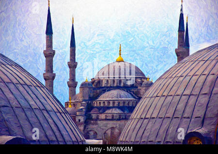 Une vue sur la Mosquée bleue d'une fenêtre de l'Hagia Sophia dans la ville turque d'Istanbul. Banque D'Images