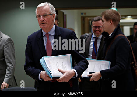 Bruxelles, Belgique 20 mars 2018. Le chef de l'Union européenne Michel Barnier négociateur Brexit participe à un Conseil "Affaires générales" de l'UE. Alexandros Michailidis/Alamy Live News Banque D'Images