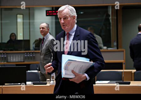 Bruxelles, Belgique 20 mars 2018. Le chef de l'Union européenne Michel Barnier négociateur Brexit participe à un Conseil "Affaires générales" de l'UE. Alexandros Michailidis/Alamy Live News Banque D'Images