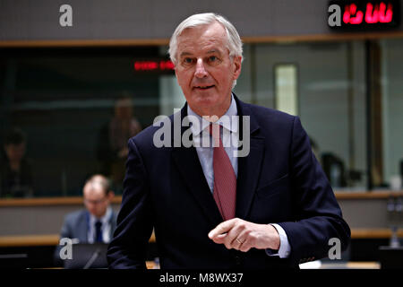 Bruxelles, Belgique 20 mars 2018. Le chef de l'Union européenne Michel Barnier négociateur Brexit participe à un Conseil "Affaires générales" de l'UE. Alexandros Michailidis/Alamy Live News Banque D'Images