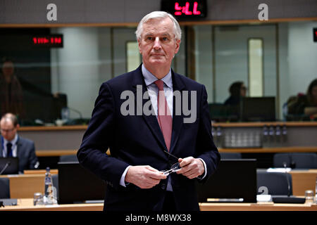 Bruxelles, Belgique 20 mars 2018. Le chef de l'Union européenne Michel Barnier négociateur Brexit participe à un Conseil "Affaires générales" de l'UE. Alexandros Michailidis/Alamy Live News Banque D'Images