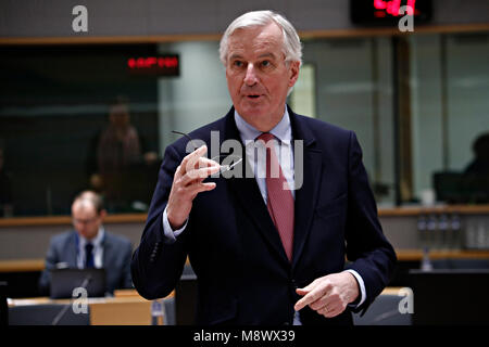 Bruxelles, Belgique 20 mars 2018. Le chef de l'Union européenne Michel Barnier négociateur Brexit participe à un Conseil "Affaires générales" de l'UE. Alexandros Michailidis/Alamy Live News Banque D'Images