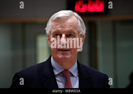 Bruxelles, Belgique 20 mars 2018. Le chef de l'Union européenne Michel Barnier négociateur Brexit participe à un Conseil "Affaires générales" de l'UE. Alexandros Michailidis/Alamy Live News Banque D'Images