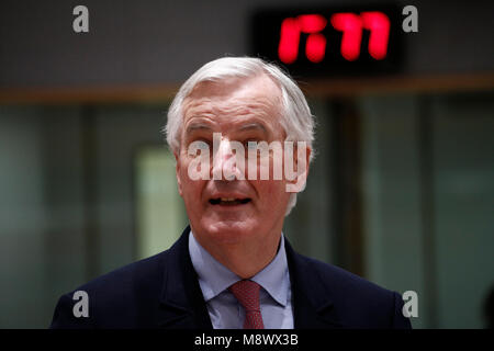 Bruxelles, Belgique 20 mars 2018. Le chef de l'Union européenne Michel Barnier négociateur Brexit participe à un Conseil "Affaires générales" de l'UE. Alexandros Michailidis/Alamy Live News Banque D'Images