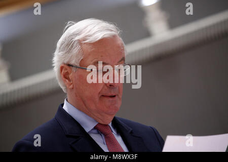 Bruxelles, Belgique 20 mars 2018. Le chef de l'Union européenne Michel Barnier négociateur Brexit participe à un Conseil "Affaires générales" de l'UE. Alexandros Michailidis/Alamy Live News Banque D'Images