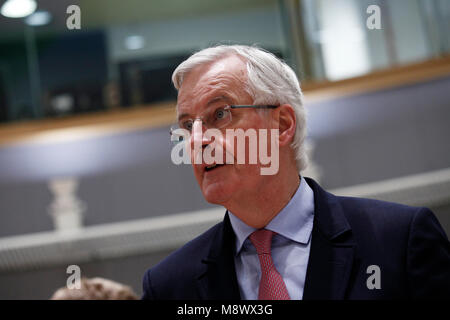 Bruxelles, Belgique 20 mars 2018. Le chef de l'Union européenne Michel Barnier négociateur Brexit participe à un Conseil "Affaires générales" de l'UE. Alexandros Michailidis/Alamy Live News Banque D'Images