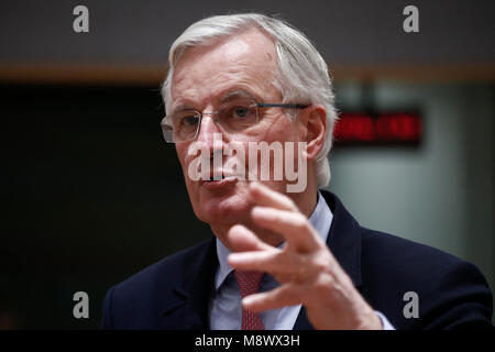 Bruxelles, Belgique 20 mars 2018. Le chef de l'Union européenne Michel Barnier négociateur Brexit participe à un Conseil "Affaires générales" de l'UE. Alexandros Michailidis/Alamy Live News Banque D'Images