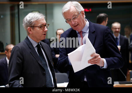 Bruxelles, Belgique 20 mars 2018. Le chef de l'Union européenne Michel Barnier négociateur Brexit participe à un Conseil "Affaires générales" de l'UE. Alexandros Michailidis/Alamy Live News Banque D'Images