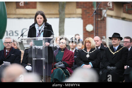 Warrington, Royaume-Uni. Mar 20, 2018. La princesse Anne assiste à 25 anniversaire mémorial de la bombe de l'IRA qui a tué Jonathan Ball et Tim Parry à Warrington, 20 mars 2018 (C)Barbara Cook/Alamy Live News Banque D'Images