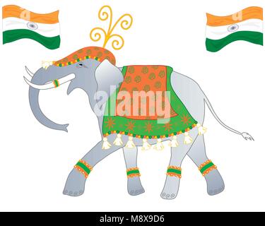 Un vecteur illustration en format eps 10 d'un éléphant habillés dans les couleurs de la drapeau indien pour célébrer la Journée de la république sur fond blanc Illustration de Vecteur