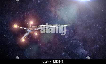 Vaisseau spatial en face de l'étoile de la Voie lactée, de fusée dans l'espace profond (science-fiction 3D render, éléments de cette image sont meublées par la NASA Banque D'Images