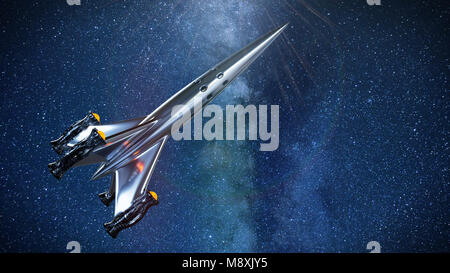 Vaisseau spatial en face de l'étoile de la Voie lactée, de fusée dans l'espace profond (3d illustration de la science-fiction, les éléments de cette image sont meublées b Banque D'Images