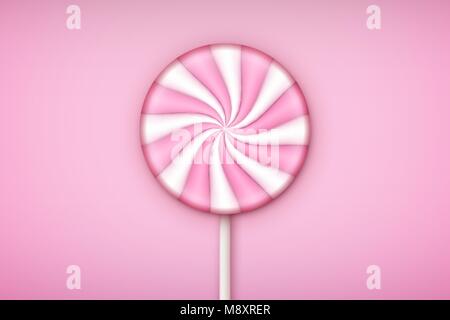 Lolipop rose bonbon sur fond rose pastel. Illustration de Vecteur