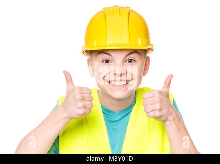 Teen boy in hard hat Banque D'Images