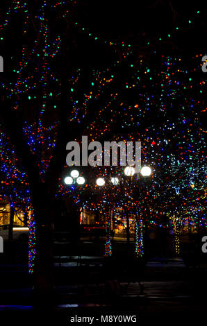 La Plaza de Santa Fe est décoré de milliers de lumières de Noël pour la période des fêtes. Banque D'Images