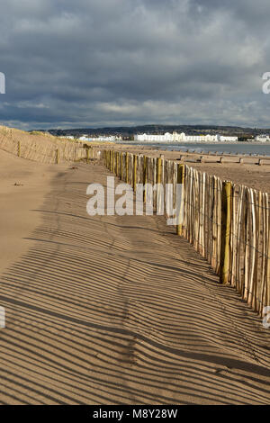 Clôtures sur les dunes de sable de Dawlish Warren réserve naturelle (en regardant vers Exmouth). Banque D'Images