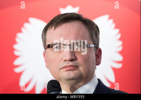 Zbigniew Ziobro, Ministre de la Justice et Procureur général de la République de Pologne à Gdansk, Pologne. 16 mars 2018 © Wojciech Strozyk / Banque D'Images