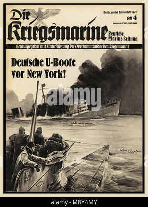 WW2 1940 illustré la propagande nazie, la Kriegsmarine '' magazine de la marine allemande contenant des rapports sur la guerre navale allemande. Capot avant montre U-boat allemand naufrage d'un navire marchand en partance pour New York USA Banque D'Images