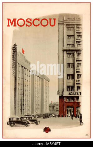 Vintage 1936 Centre de Moscou Russie billet affiche agence touristique Intourist en URSS Banque D'Images