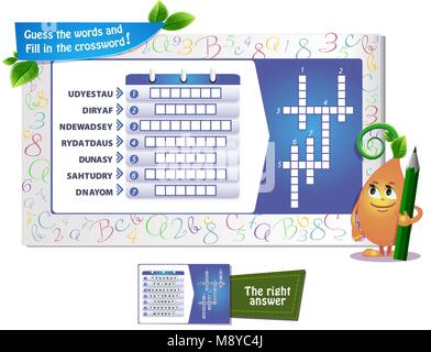 Jeu éducatif pour les enfants et les adultes le développement de la logique, l'IQ. Jeu de tâches suppose que les mots et compléter les mots croisés Illustration de Vecteur