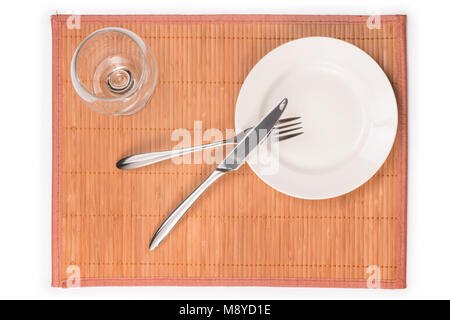 Place sur le tapis de bambou. Top View isolated on white Banque D'Images