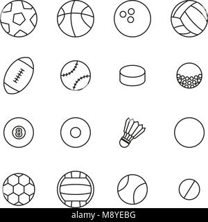 Balle ou ballon Sports Icons fine ligne Vector Illustration Set Illustration de Vecteur