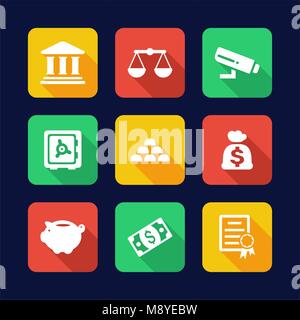 Les icônes de banque modèle plat Illustration de Vecteur