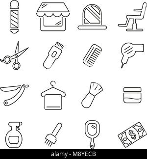Coiffure & Barbier Icônes matériel fine ligne Vector Illustration Set Illustration de Vecteur