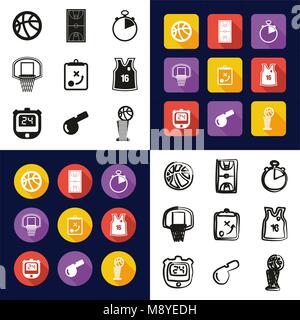 Toutes les icônes dans un Basket-ball noir & blanc Couleur Plate Set Freehand Illustration de Vecteur